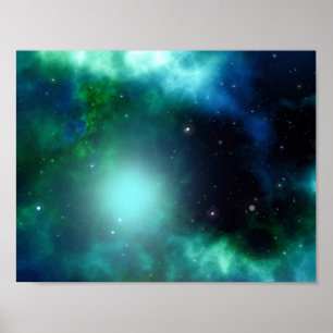 Mooie groene nebula gevuld met sterren poster