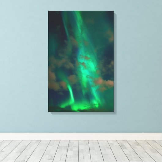 Mooie groene noordelijke lichten met wolken canvas afdruk (Insitu (Houten vloer))