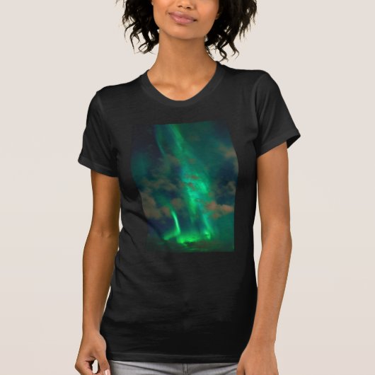 Mooie groene noordelijke lichten met wolken t-shirt (Voorkant)