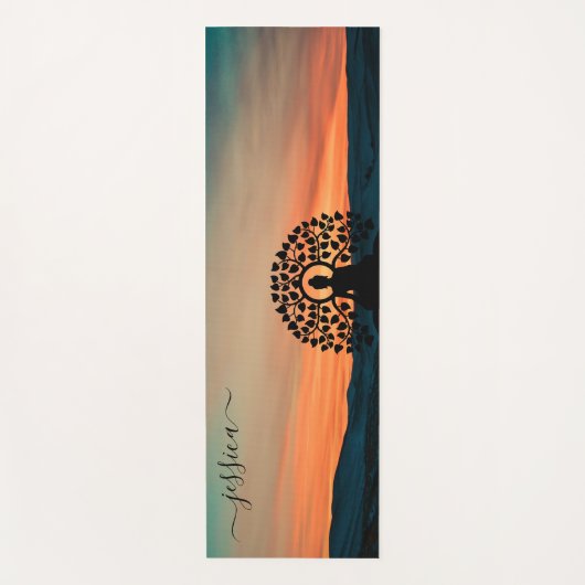 Mooie Groene Oranje Zonsondergang Boeddha Aangepas Yogamat (Voorkant)