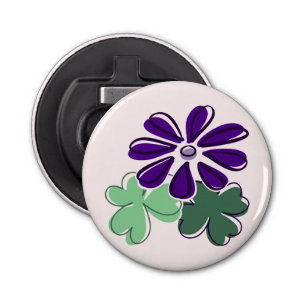 Mooie groene Paarse Flower Doodle Button Flesopener
