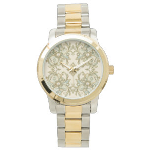 Mooie groene patroon met parelontwerp kunst horloge