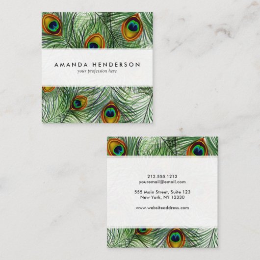 Mooie groene Peacock-doether Vierkante Visitekaartje (Voorkant / Achterkant)