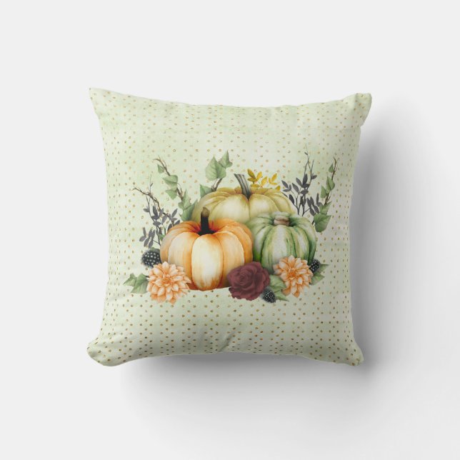 Mooie Groene Pompoenveld Glitter Herfst Kussen (Voorkant)
