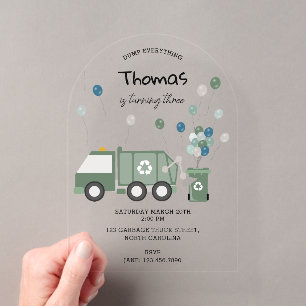 Mooie Groene Recycling Truck Jongens Voertuigen Ve Acryl Uitnodigingen