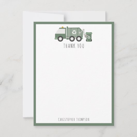 Mooie Groene Recycling Truck Voertuigen Kinderen N Bedankkaart (Voorkant)