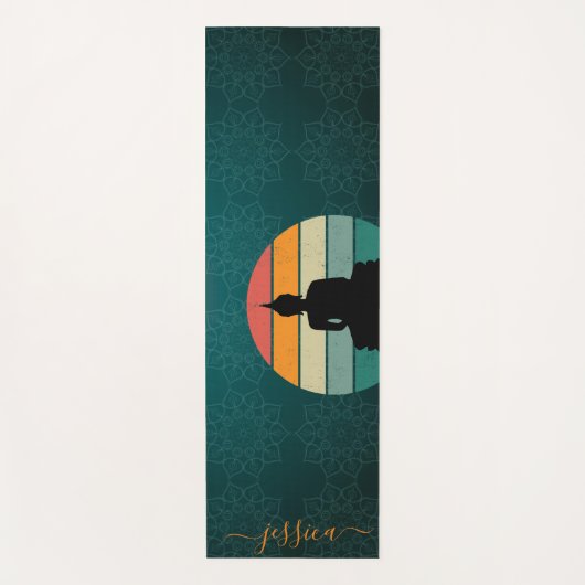 Mooie groene retro zonsondergang Mandala aangepast Yogamat (Voorkant)