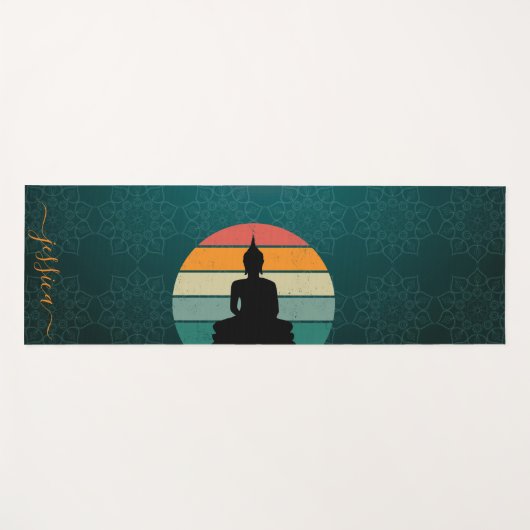 Mooie groene retro zonsondergang Mandala aangepast Yogamat (Voorkant (horizontaal))