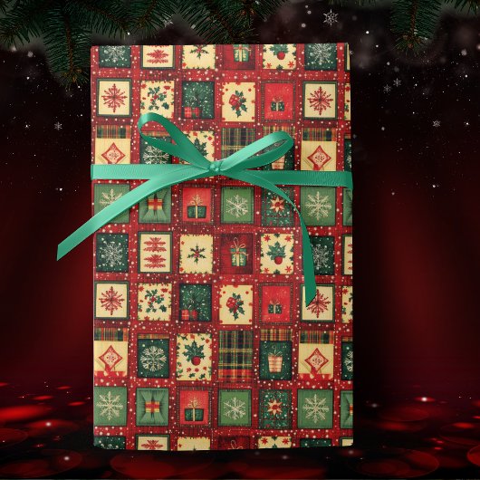 Mooie groene rode patchwork blokken cadeaupapier