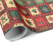 Mooie groene rode patchwork blokken cadeaupapier (Rol Hoek)