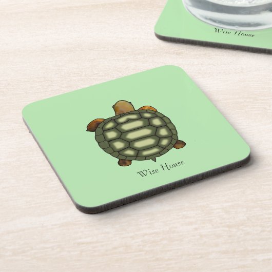 Mooie groene schildpad op Lime Green Bier Onderzetter (Linkerzijde)