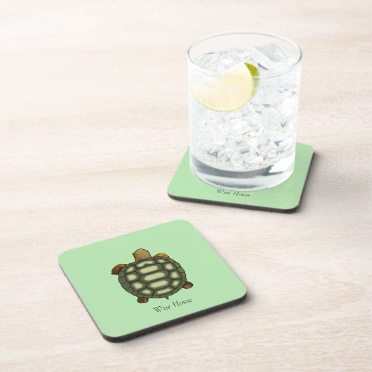 Mooie groene schildpad op Lime Green Bier Onderzetter (Rechterzijde)