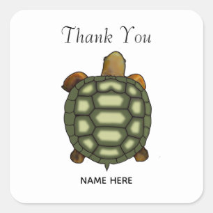 Mooie Groene Schildpad op Witte Dank Je Vierkante Sticker