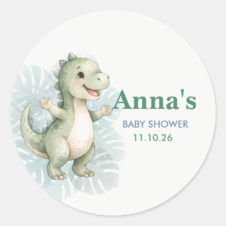 Mooie groene T-Rex dinosaurus babyshowerstickers Ronde Sticker