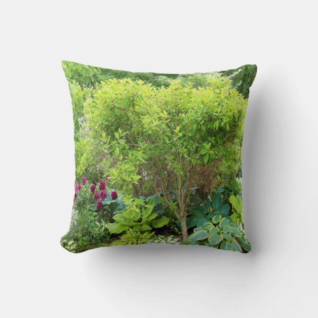 Mooie groene tuinaanleg met hosta's kussen (Voorkant)