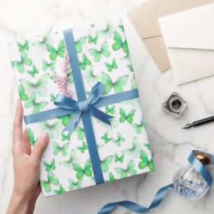 Mooie Groene Vlinders Patroon Pastel Cadeaupapier