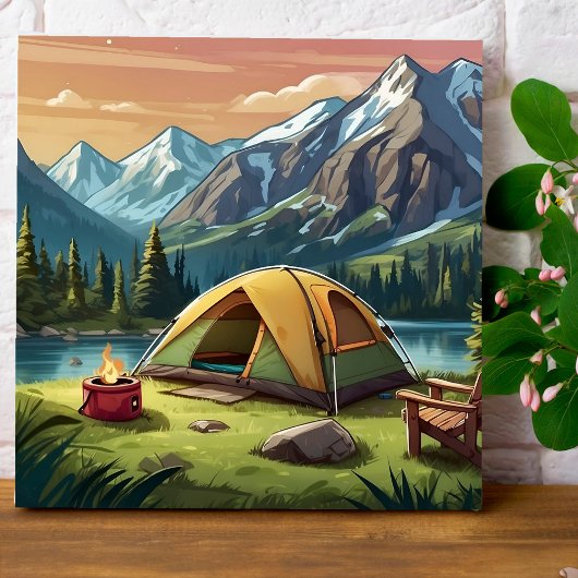 Mooie Groene Waterverf Natuur Camping Schilderij Poster