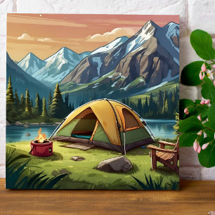 Mooie Groene Waterverf Natuur Camping Schilderij Poster