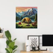 Mooie Groene Waterverf Natuur Camping Schilderij Poster (Thuiskantoor)