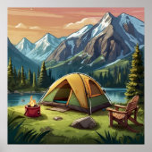 Mooie Groene Waterverf Natuur Camping Schilderij Poster (Voorkant)