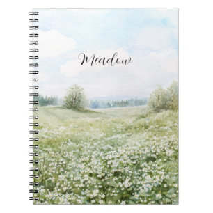 Mooie Groene Weide Bloemen Blauwe Lucht Notitieboek