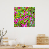Mooie groene Weigela met karmozijnrode bloemen Poster (Keuken)