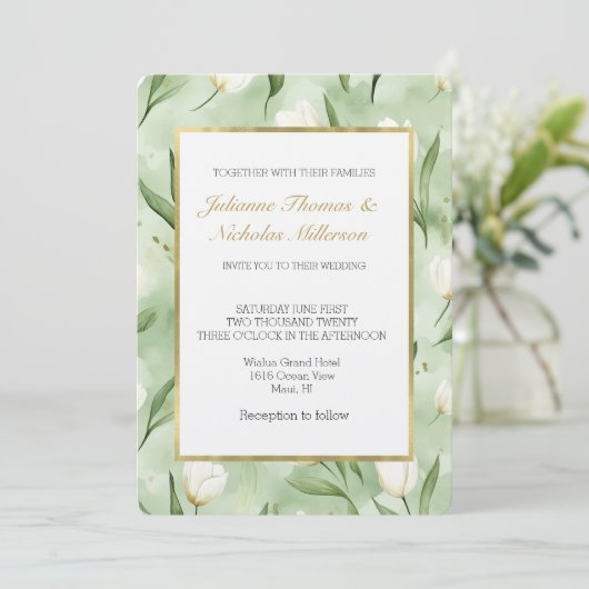 Mooie Groene Witte Tulp Bloemen Bruiloft Kaart (Staand voorkant)