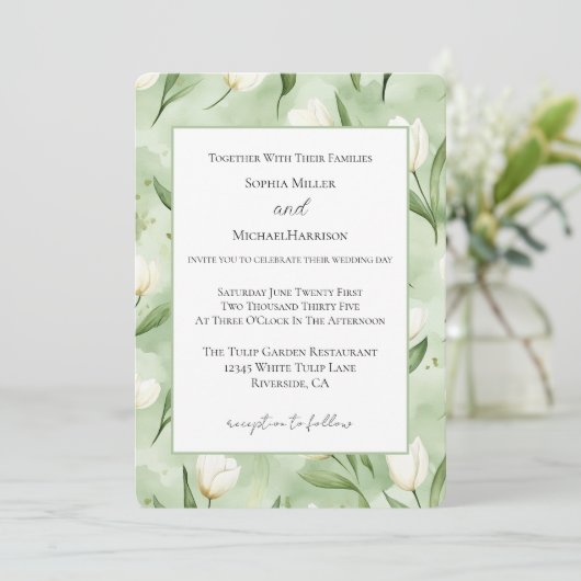 Mooie Groene Witte Tulp Huwelijk Kaart (Staand voorkant)