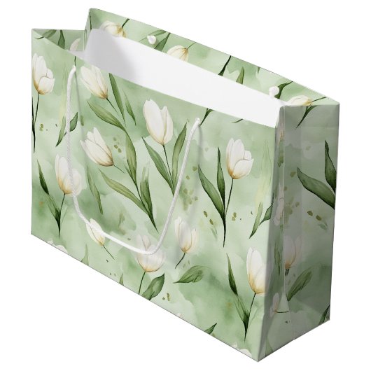 Mooie Groene Witte Tulpen Bruidsdouche Groot Cadeauzakje (Voorkant Gekanteld)