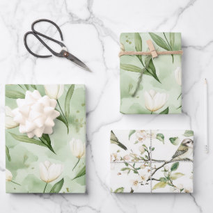 Mooie Groene Witte Tulpen Bruidsdouche Inpakpapier Vel
