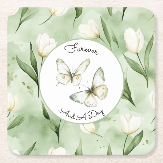 Mooie Groene Witte Tulpen Bruiloft Kartonnen Onderzetters (Voorkant)