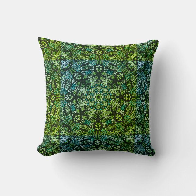 Mooie Groenen en Blues Mandala Kussen (Voorkant)
