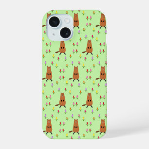 Mooie Grond marmot en Tulp Bloemen Patroon iPhone 15 Case
