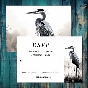 Mooie grote blauwe reiger kust vogel bruiloft RSVP kaartje