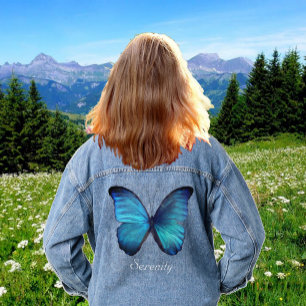 Mooie grote blauwe vlinder denim jas jacket