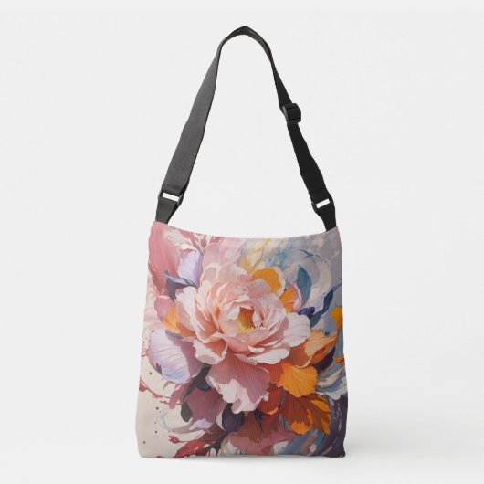 Mooie grote bloem in beide zijden crossbody tas (Voorkant)