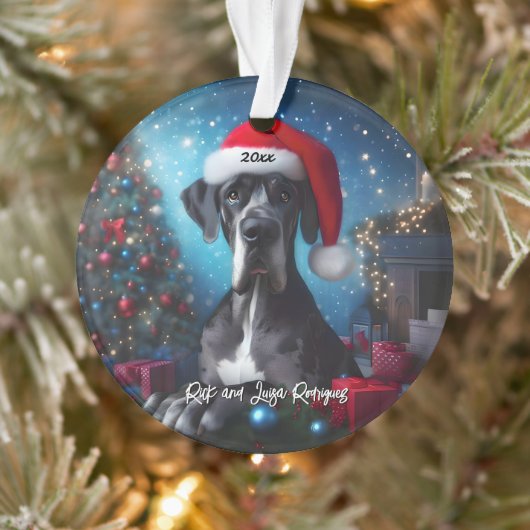 Mooie Grote Deen met Santa Hat Ornament (Boom)