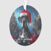 Mooie Grote Deen met Santa Hat Ornament (voorkant)