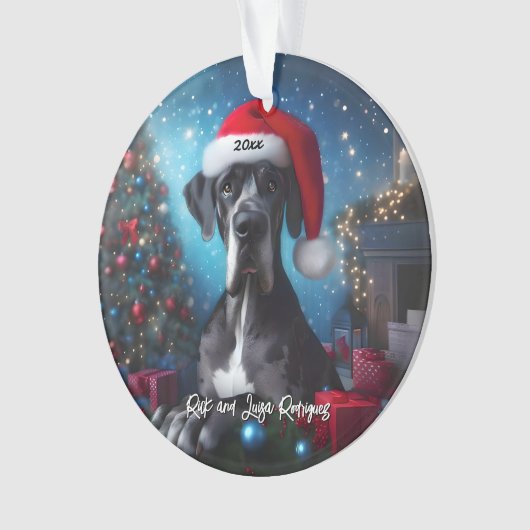 Mooie Grote Deen met Santa Hat Ornament (voorkant)
