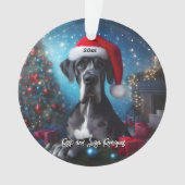 Mooie Grote Deen met Santa Hat Ornament (voorkant)