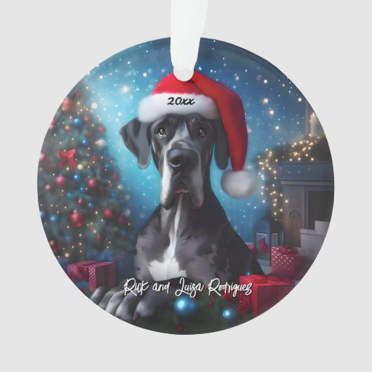 Mooie Grote Deen met Santa Hat Ornament (voorkant)