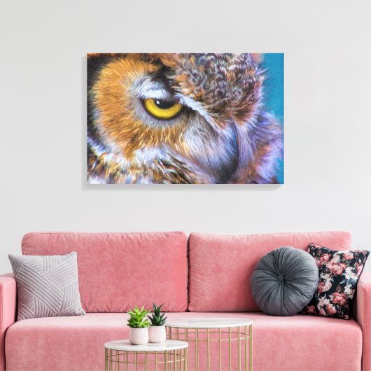 Mooie grote gehoornde uil vogel gouden oog canvas afdruk (Insitu (Woonkamer))