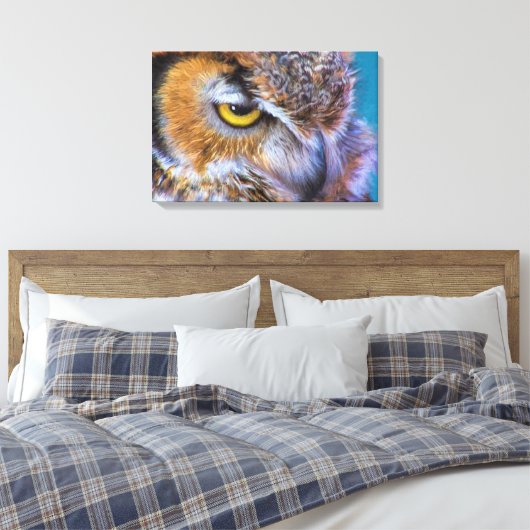 Mooie grote gehoornde uil vogel gouden oog canvas afdruk (Insitu (Slaapkamer))