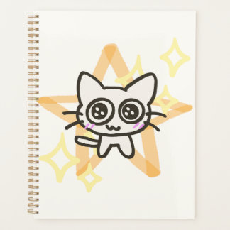 Mooie Grote-Ogen Kat & Gouden Sterren Spiraal Note Planner