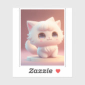 Mooie Grote Ogen Pluizige Witte Kat Sticker (Vel)