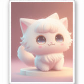 Mooie Grote Ogen Pluizige Witte Kat Sticker (Voorkant)