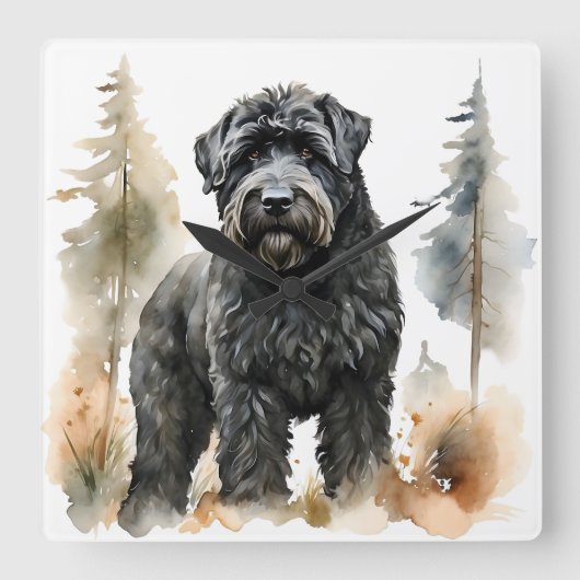 MOOIE GROTE ZWARTE RUSSISCHE TERRIER HOND VIERKANTE KLOK (Voorkant)