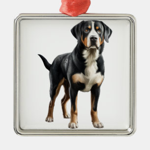 MOOIE GROTE ZWITSERSE BERGHOND METALEN ORNAMENT
