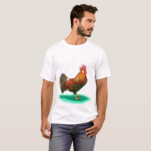 Mooie Haan Kip met kleurrijke staart T-shirt (Voorkant volledig)