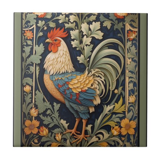 Mooie  haan William Morris geïnspireerd Tegeltje (Voorkant)